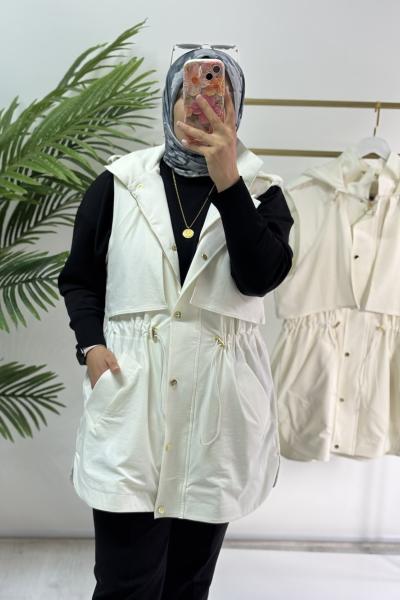 Trenç formunda yelek Ekru