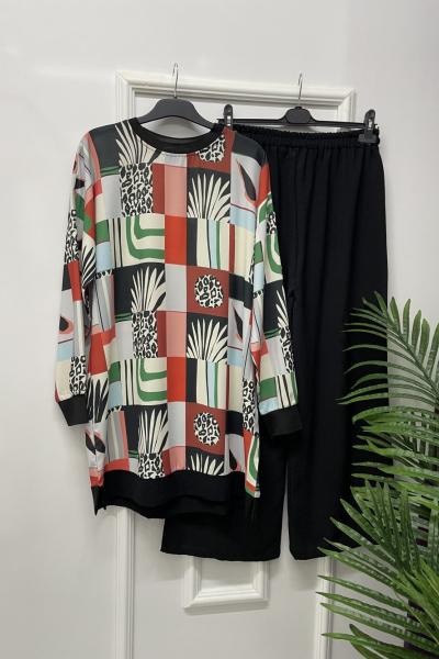 Tropikal Takım Siyah Kırmızı