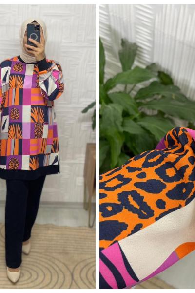 Tropikal Tesettür Takım  Pembe