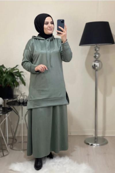 Tuba Tesettür Etekli Takım Su Yeşili