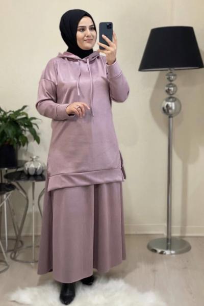 Tuba Tesettür Etekli Takım Açık Pembe