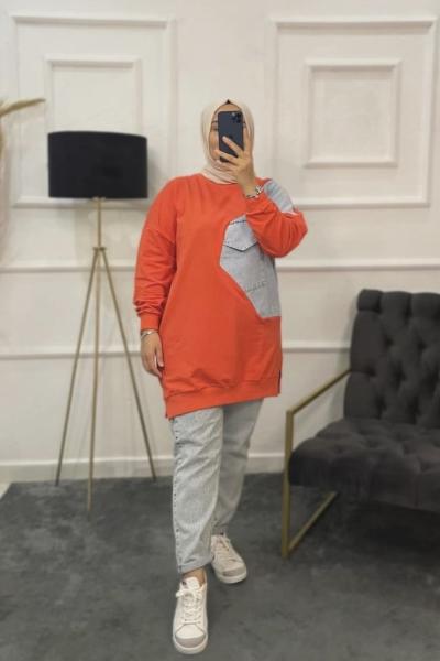 Turuncu Tesettür Tunik Turuncu