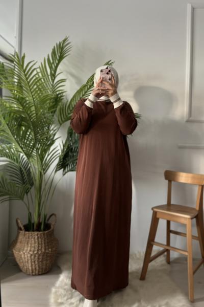 Umay Merserize Elbise Kahverengi