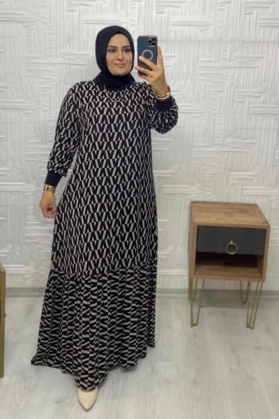 Vera Tesettür Elbise Siyah Kahverengi