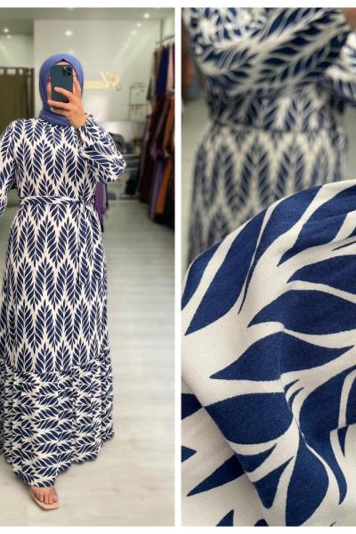 Yaprak Tesettür Elbise  Mavi