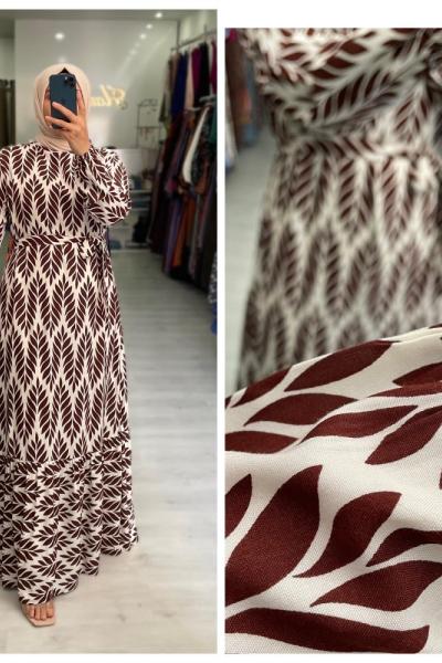 Yaprak Tesettür Elbise  Kiremit