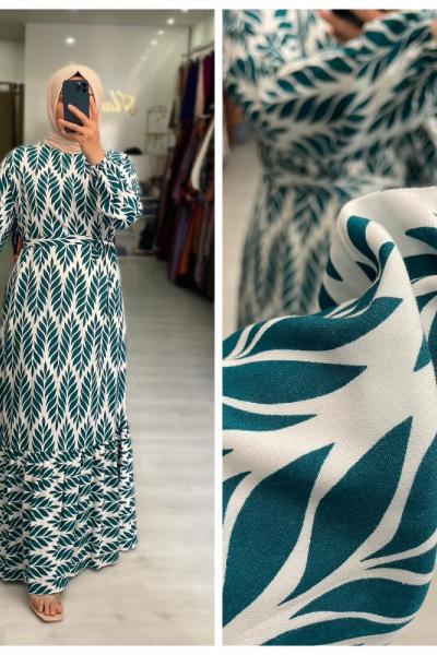 Yaprak Tesettür Elbise  Su Yeşili