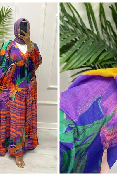 Yaz Tesettür Elbise  Kiremit