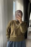 Yazılı Crop Sweat Yeşil