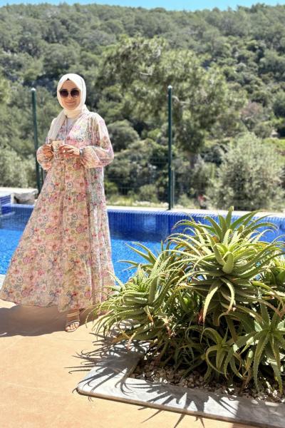Yazlık Elbise Ekru Pembe