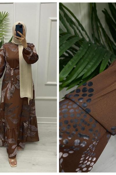 Yıldız Tesettür Elbise  Kahverengi