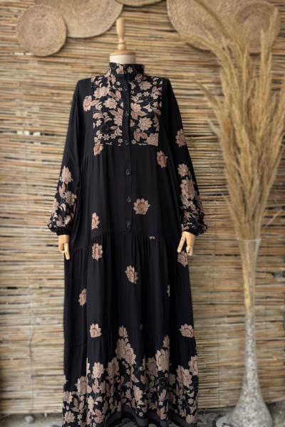 Zara Model Salaş Elbise Siyah Kahverengi