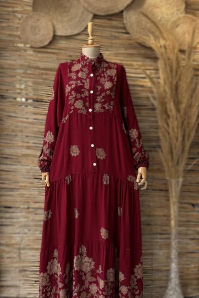 Zara Model Salaş Elbise Bordo Bej