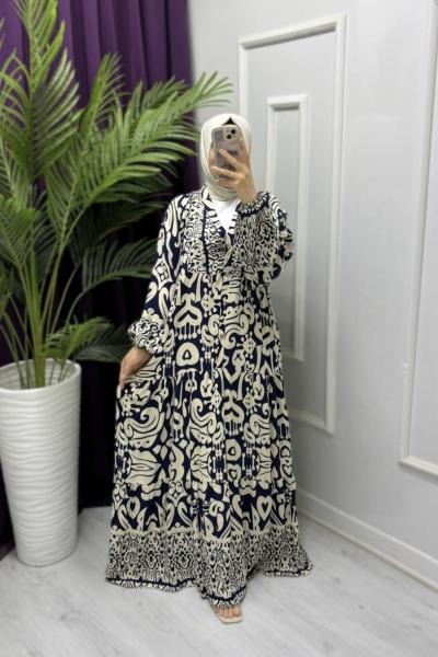 Zara Model Elbise Ekru Lacivert