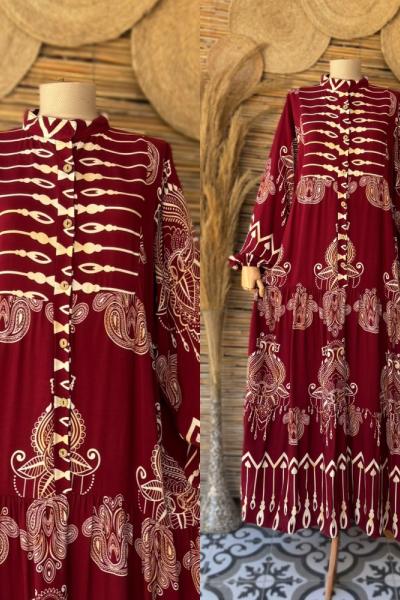 Zara Model Salaş Elbise Ekru Bordo