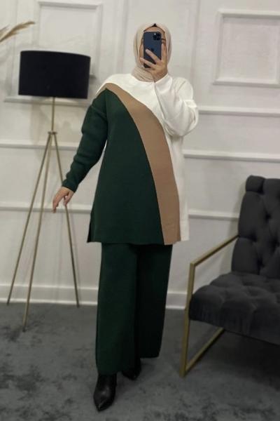 Zehra Triko Tesettür Takım Koyu Yeşil