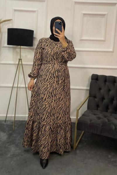 Zennu Tesettür Elbise Krem